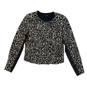 LAVEER Moto Jacket - Animal Print - Wool Cotton Leather - Black - Gray - Size 12